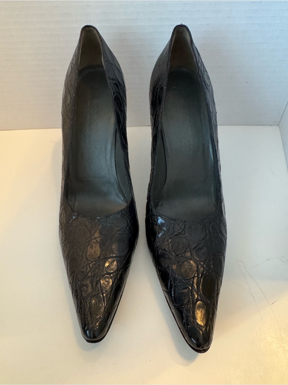 Jil Sander Black Croc-Embossed Pointed-Toe Pumps